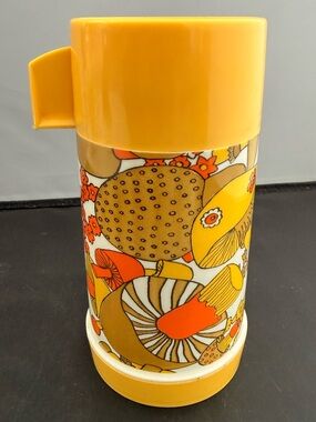 Vintage Aladdin Thermos Retro Boho Magic Mushroom Golden Brown
